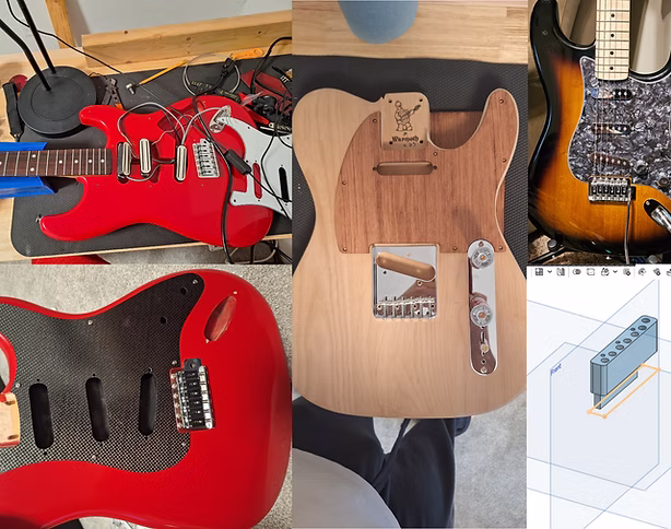 Want to make your instrument feel more YOURS? Whether you are hoping for a better playing experience or just a more unique look- custom pickguards (almost any material!), unique hardware, a new finish...with access to waterjets, laser-cutting, and 3D printing, nothing is off the table.